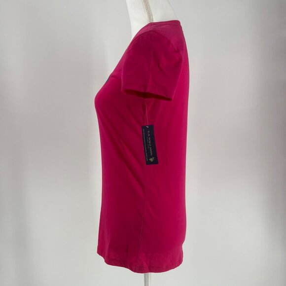 U.S. Polo Assn. Casual Womens Magenta V-Neck T-Shirt Size Small Short Sleeve Top - Picture 2 of 12